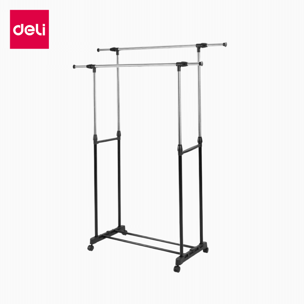 ราวแขวนผ้าบาร์คู่ DELI VS608-SL-01 42X76X156ซม. สีดำ_0